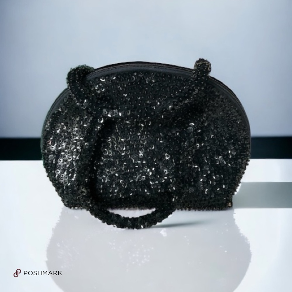 💖 Black Sequined Clamshell Evening Purse 💖